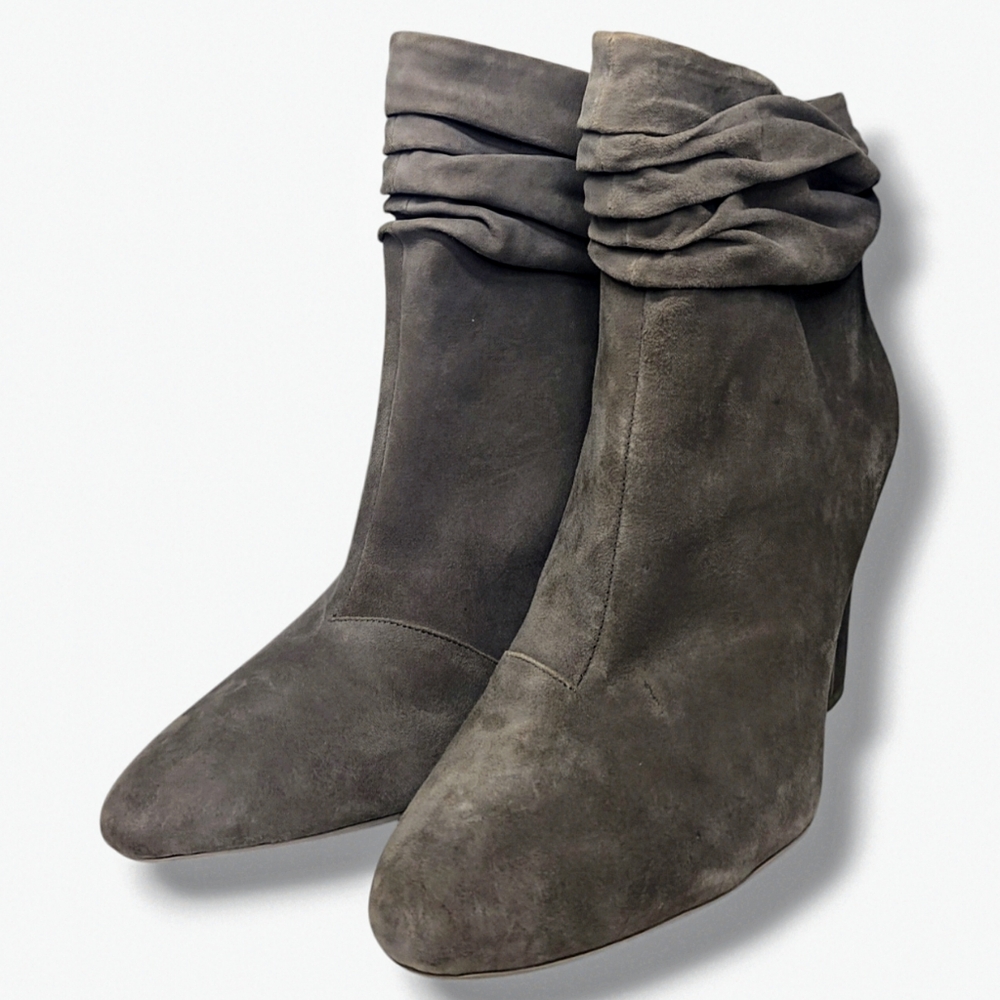 DKNY | Sabel Grey Suede Ultra High Ankle Bootie Heels Women's Size 10 - Picture 4 of 9
